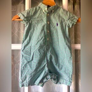 Ralph Lauren 18 months Green Checkered Baby Romper EUC